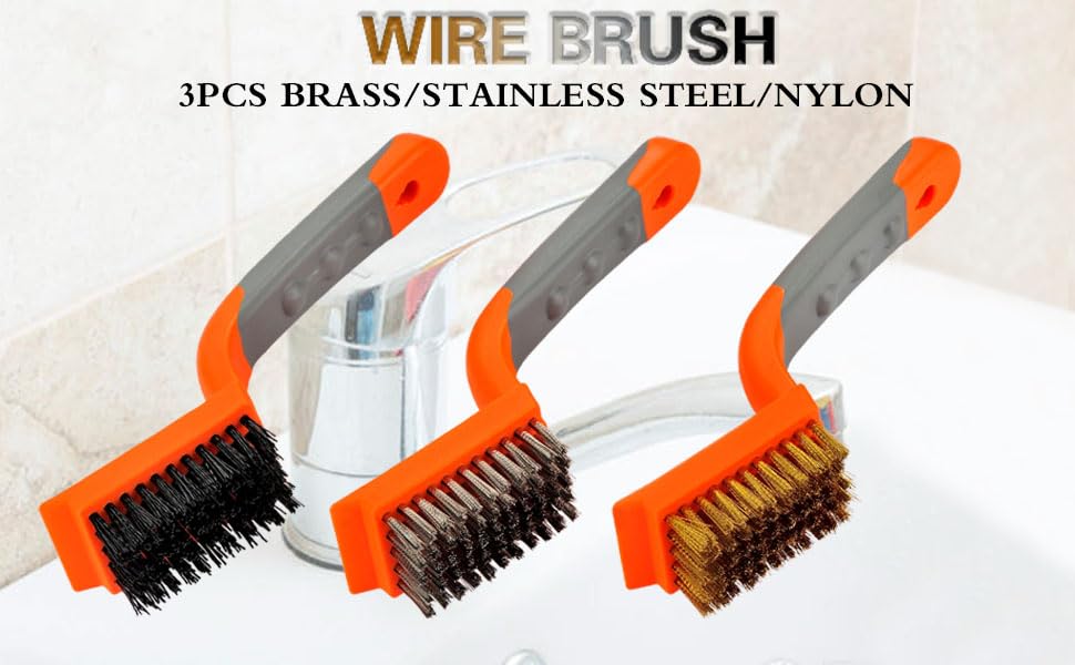 MAXMAN Wire Brush Set 3Pcs, Brass/Steel/Nylon Bristles, Rust &Paint Remover