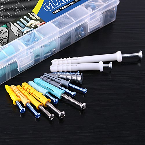 Glarks 220-Pieces Plastic Self Drilling Drywall Ribbed Anchors Hollow-Wall Anchor with Screws Assortment Kit for Drywall, Hollow-wall Hanging Wall Shelf or Blinds