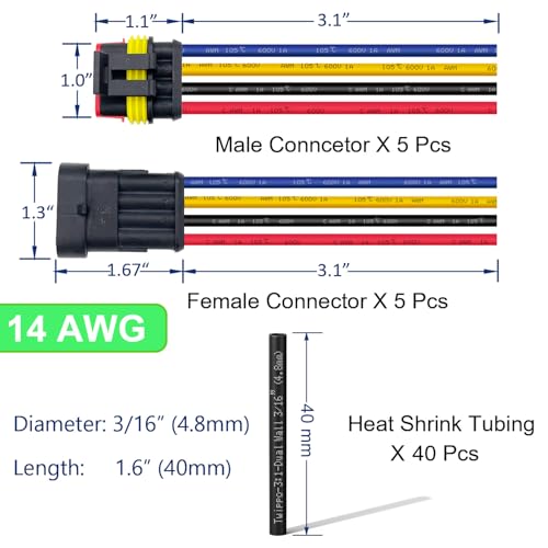 14 AWG 4 Wire Connector 4 Pin Automotive Electrical Waterproof Connectors - size: 4pin/5set