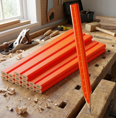 KR. LIF Carpenter Pencils with CM Scale – Framing Construction Pencil for Contractor & Woodworking 14-Pack (Red) - color: Red