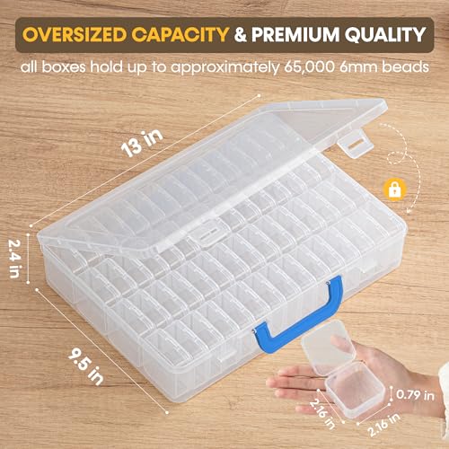 Bead Organizer with Handle, 60Pcs Small Clear Bead Storage Boxes with Labels, Large Craft Case and Mini Plastic Dispensing Containers for Jewelry Making Diamonds Arts Screws Seeds Small Parts - size: 1 Pack - 60 Pcs (2.16" x 2.16" x 0.78")