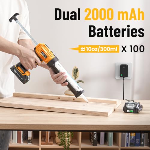 Electric Caulking Gun, Cordless Caulk Gun with 2x 2.0Ah Batteries - color: Yellow