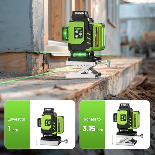 Huepar Laser Level 360 Self Leveling, Rechargeable Green Laser 4x360° Cross Line Lazer Leveler 4D Level Laser Tool for Construction with Two Li-ion Batteries, Magnetic Bracket &Hard Carry Case -LS04CG