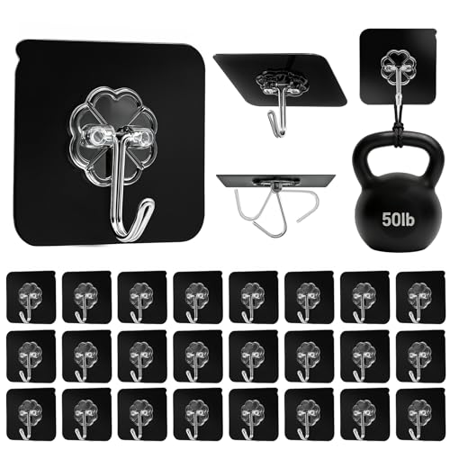 DDMY Black Adhesive Wall Hook for Hanging Heavy Duty Sticky Hooks 24 Pack - color: Black, size: 24 Pieces