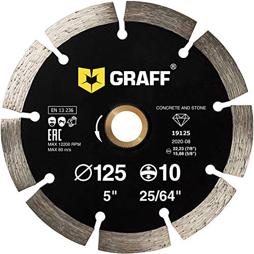 5 Inch Diamond Blade for Angle Grinder — Diamond Cutting Wheel for Cutting Stone, Marble, Granite, Brick, Masonry, Paving Flag, Concrete — Diamond Saw Blades Segment Height 0.394” (10 mm) — GRAFF - size: Ø 5 Inch Segment, style: Diamond Segment Blades