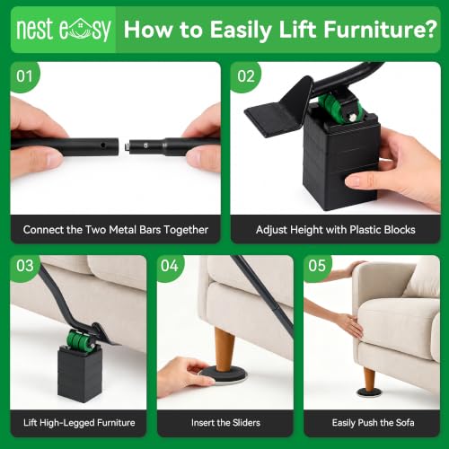 NEST EASY Furniture Lifter Tool 8-Pack of 3.5" Sliders, Save 80% Effort
