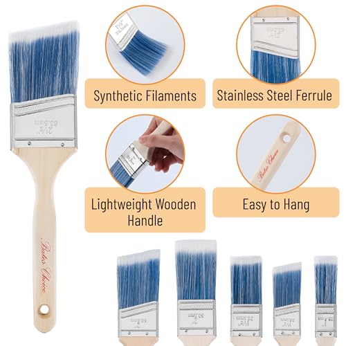Bates Angle Paint Brushes, 1-Inch, 6 Pack - Treated Wood Handle, Stain & Wall Brushes for Painting Furniture & Walls - color: Wood Handle Angle, size: 6 Pack, 1"