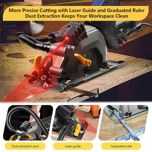 Mini Circular Saw,NEWONE 4.5Amp Electric Circular Saw with 6 Saw Blades,3500RPM,Max Cutting Depth 1-11/16"(90°), 1-1/8"(45°),Circular Saw With Laser for Wood, Soft Metal, Tile and Plastic Cuts
