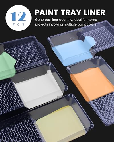 Voomey 4 Inch Paint Tray Set - Paint Tray with 12 Pcs Paint Pan Liners - style: 13 pcs 4 Inch Paint Roller Kit