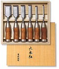 KAKURI Japanese Wood Chisel Set 6-Piece, Damascus Blue Paper Steel #2 Blade