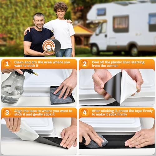 WELLUCK Butyl Sealant Tape, 6 Inch X 50 Foot RV Roof Tape Sealant Roofing Tape Black, Waterproof &UV RV Tape for Roof Camper Trailer Boat Sealing Leak Repair - style: 6 Inch X 50 Foot Black