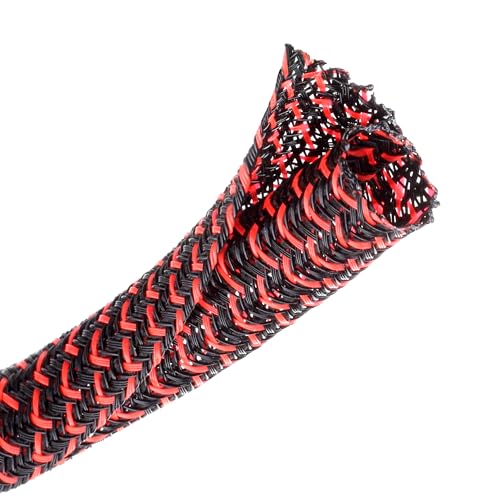 Cable Management Sleeve, Split Design, 10FT - 1/2 Inch, Black/Red - color: Black/Red, size: 1/2"-10ft