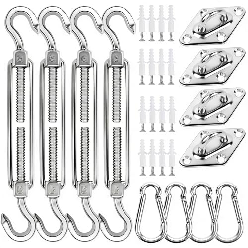 YOFIT 44 Pcs Shade Sail Hardware Kit 6 Inch Outdoor Sun Sail Accessories | 304 Stainless Steel Turnbuckles & Brackets for Triangle/Rectangle Sails, Patio Canopy Installation Hardware Set - size: 6 inch 44 pcs
