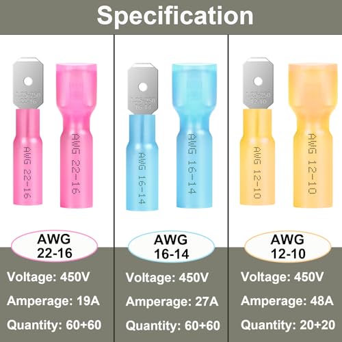 280Pcs Heat Shrink Spade Connector, Male and Female Spade Terminals Kit - size: 280pcs-spade connector