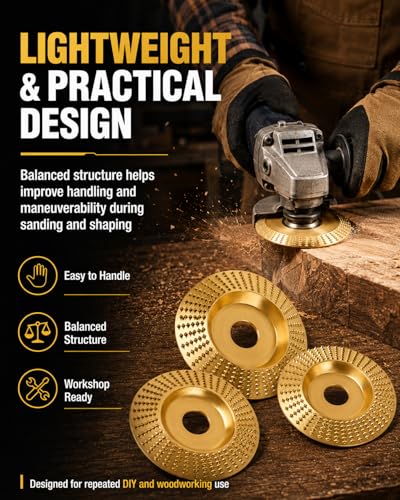 3PCS Wood Carving Tools Sanding Disc Stump Grinder Angle Polishing Pad Grinding Tungsten Carbide Wheel Discs for Attachments Tiktrove Sander Blades Set Pads Cutting Scraper Cordless (Gold)
