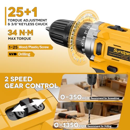 Sundpey 267 Pcs Tool Kit Set for Home with 21V Cordless Drill & Drawer Case