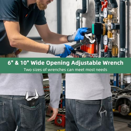 6 &10 Inch Wide Jaw Adjustable Wrench, Ultra-Wide Opening Design