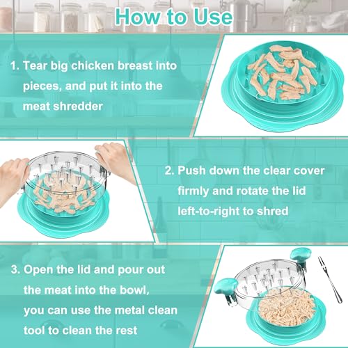 Chicken Shredder Tool Twist Large Meat Shredder with Brush&Fork, Mint Green - color: Mint Green