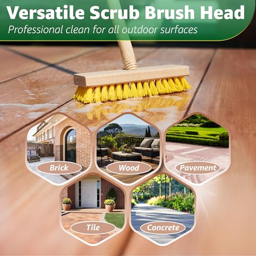 Deck Scrub Brush Head 7.87" - Heavy Duty Concrete & Wooden Deck Scrub Brush With Hard Nylon Bristles - size: 7.87"
