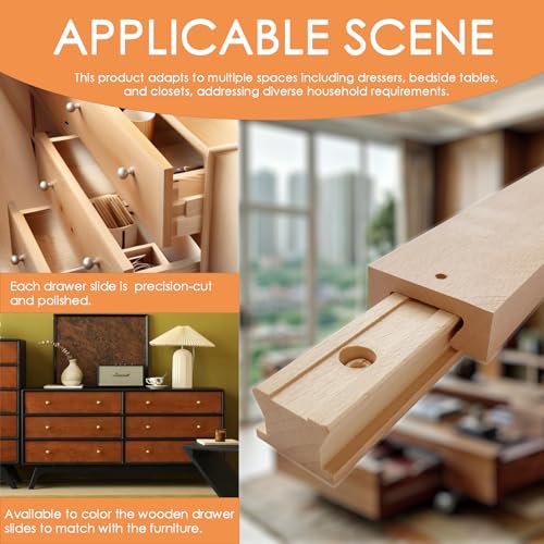 Wood Drawer Slides 18 Inch, Solid Beech Wood Center Guide Track Replacement - size: 17-3/4“