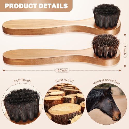 2 Pcs Horsehair Shine Shoes Brush Kit Polish Dauber Applicators Cleaning Leather Shoes Boots Care Brushes Suede Cleaner Brush(Wooden Long Handle) - style: Wooden Long Handle