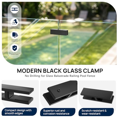 20 Pack Black Railing Glass to Glass Clamp, 180° Double Side Glamps - size: 20 Pack, style: 180 Degree