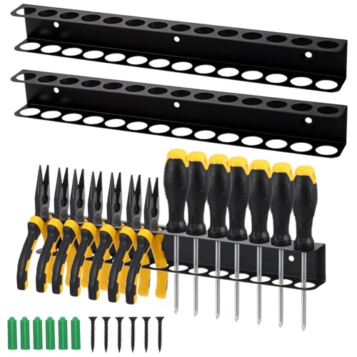 2 Pcs Screwdriver Plier Organizer Wall Mount, Screwdriver Rack, Metal Plier Holder Utility Tool Holder Organizers and Storage Rack for Garage Workshop Workbench Tool Chest Cart