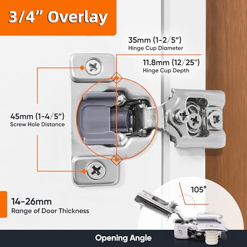 Decobasics 50 Pack Soft Close Cabinet Hinges – 7/16" Overlay for Kitchen Cabinet Doors, Face Frame Concealed Hidden Hinges – Stainless Steel, Self-Closing with 3-Way Adjustment & Slow Close Damper - size: 7/16 Inch