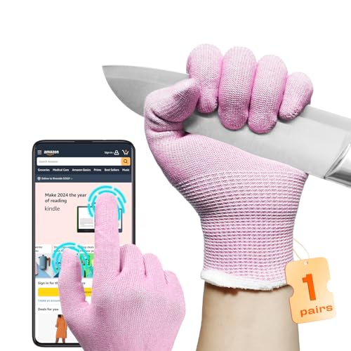 JDL Large Pink Cut Resistant Gloves with Touch Screen, Food Grade, ANSI A5, 3D Stretch Fit, Firm Grip, Suitable for Oyster Shucking, Meat Slicing, Kitchen Protection - color: Pink, size: Large