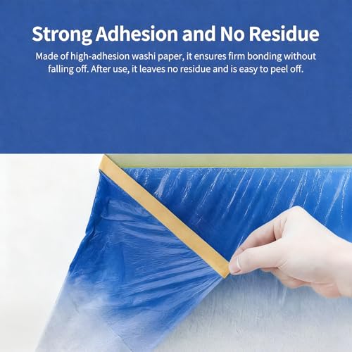 Pre-Taped Masking Film for Painting-4Rolls 8.86ft x 65.6ft Painters Plastic - size: 8.86ft x 65.6ft