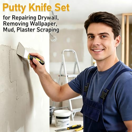 10Pcs Putty Knife Set, 2 Inch Stainless Steel Spackle Knives, Flexible Metal Scraper Paint Knife with Comfortable Grip Scraper Tool Kit for Repairing Drywall, Removing Wallpaper, Mud, Plaster Scraping
