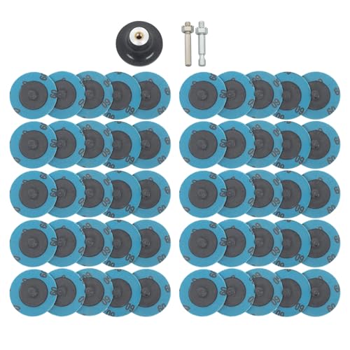 waltyotur 50pcs Quick Change Disc Set, Heavy Duty Sanding Discs with 1/4" Holder, Aluminum Oxide, 60Grit, 2 inch Sanding Discs for Surface Treatment, Polishing and Grinding, Deburring