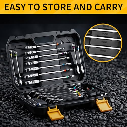 GRENPRO 23PC Flex Head Ratcheting Wrench Set Metric&SAE Combination OpenEnd - style: 23PCS Flex-Head Ratcheting Wrench Set