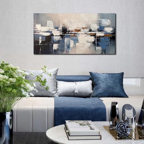 AUUZAIUA Abstract Canvas Wall Art Blue and White Oil Painting 20x40 Inch - size: 20"L x 40"W