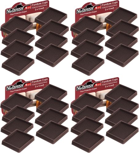 Yelanon Non Slip Furniture Pads for Hardwood Floors -8 Pcs 3” Furniture Coasters Cups, Anti Skid Furniture Grippers Rubber Feet, Floor Protectors for Furniture Bed Couch Stoppers (Pack of 4) - size: 8pcs 3" Square Brown (Pack of 4)