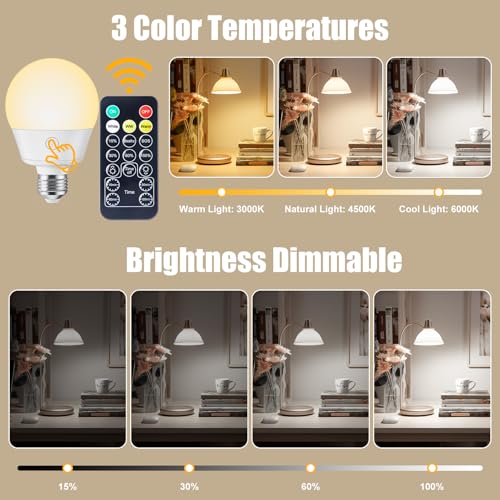 Brightown E26 Rechargeable Light Bulb with Remote for Sconces and Lamps - size: 4 Pack