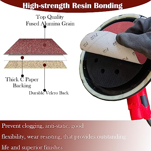 Tonmp 50 PCS 7 Inch Sanding Discs Set - 60 80 120 180 240 Grits Sandpaper, 7" Hook-and-Loop Aluminum Oxide Abrasive Sander Paper for Random Orbit Floor Drywall Sander