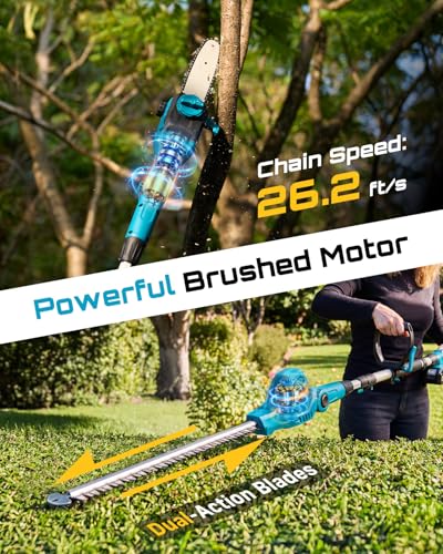 SEESII 2-in-1 Cordless Pole Saw 8-Inch & 16-inch Hedge Trimmer Combo - color: Royal Blue