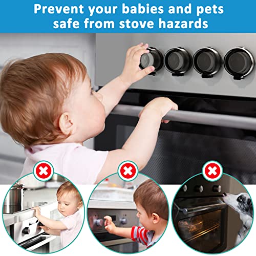Gas Stove Knob Safety Covers | Oven Lock Baby Proofing - Heat Resistant - color: Black
