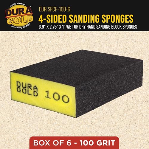 Dura-Gold 100 Grit 4-Sided Hand Sanding Block Sponges, 3.9" x 2.75" x 1" - style: 100 Grit
