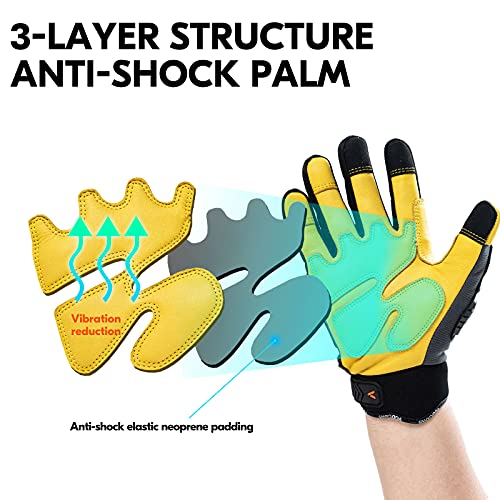 Vgo...…1Pair Leather Heavy Duty Work Gloves,Mechanics Gloves,Impact Resistant, Anti-Vibration, Water-repellent (CA7725) - color: 1 Pair - Gray Yellow, size: X-Large (Pack of 1)