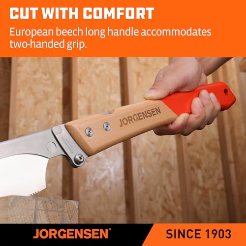 JORGENSEN Japanese Pull Saw, 9.5 Inch Pro Folding Dovetail Saw with Beech Wood Long handle, SK5 Steel Blade Tool-less Quick Change, 21TPI Cross Cut Woodworking Handsaw for Hardwood, Softwood - size: 9.5 Inch
