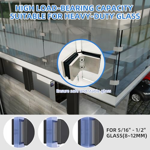 Railing Glass Clamps, 304 SS, Fits 5/16"- 3/8"-1/2" Glass Thickness, 2 Pack - color: Silver, 90 Degree-2pcs