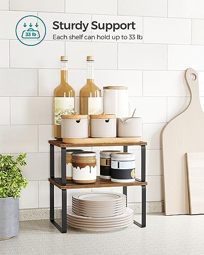 SONGMICS Cabinet Organizer Shelf, Set of 2 Spice Rack, Kitchen Storage - color: Ink Black + Rustic Brown, size: 11.7"w