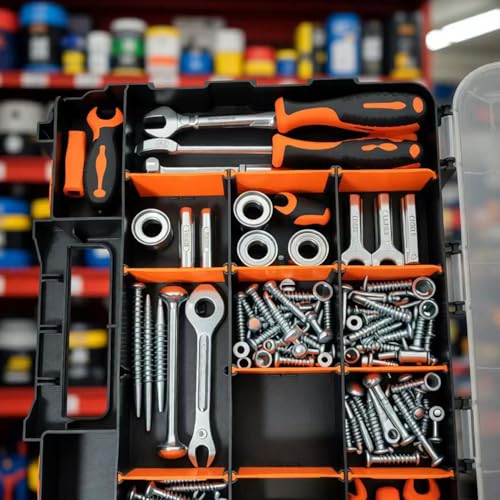 Double Side Tools Organizer, Plastic Tool Box, 34-Compartment, Double Side Storage Case Tools Box with Removable Dividers for Screws, Fishing Accessories,Bolts, Nails, Beads, Jewelry & More