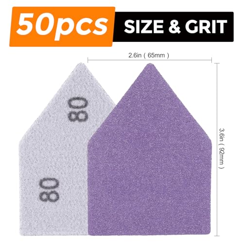 POLIWELL Triangle Sanding Sheets 50PCS 90x65mm Ceramic Alumina - size: 80 Grit