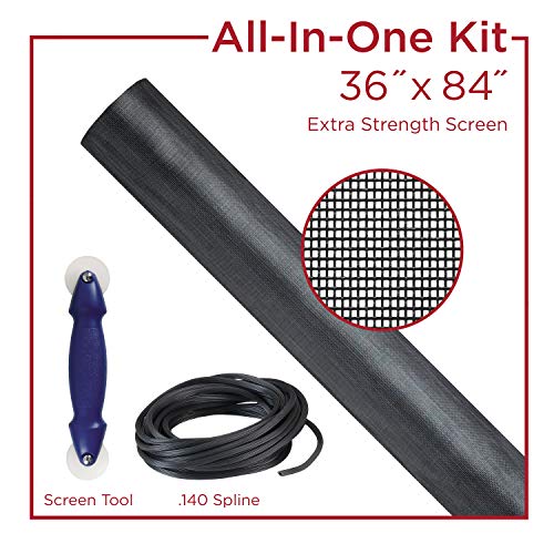 Saint-Gobain ADFORS Charcoal Extra Strength Screen Repair Kit for Window & Door, 36 inches x 84 inches - DIY Window & Door Repair, Durable, Screen Replacement, Comes with Spline Tool & Spline