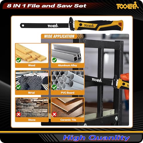 TOOLAN: File Set, File & Saw Set. metal file,metal files tools for steel,Professional Steel File Triangle/Flat/Half-Round/Round Files for MetalWoodPlastic,Woodworking, Blade Quick Change Mechanism - color: 8-in-1 File Set