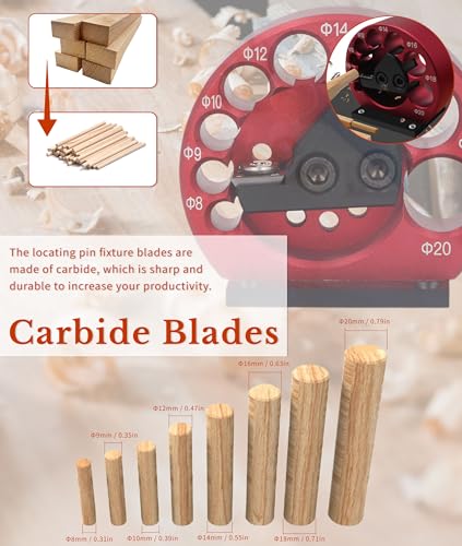 Dowel Maker, 8 to 20mm Dowel Maker Round Rod Auxiliary Tool, Aluminum Alloy Body Easy to Operate Cemented Carbide Blade Dowel Cutter for Woodworking