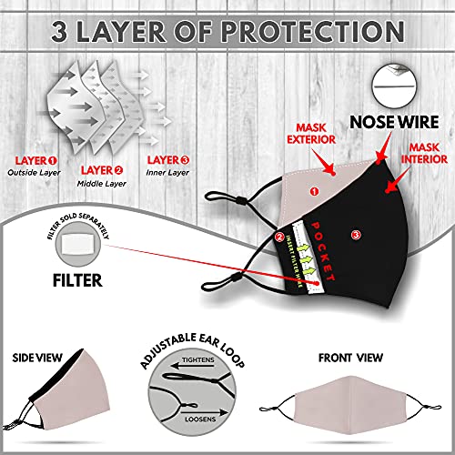 Washable Face Mask with Adjustable Ear Loops & Nose Wire - 3 Layers, Made in USA - color: Solid - Tan